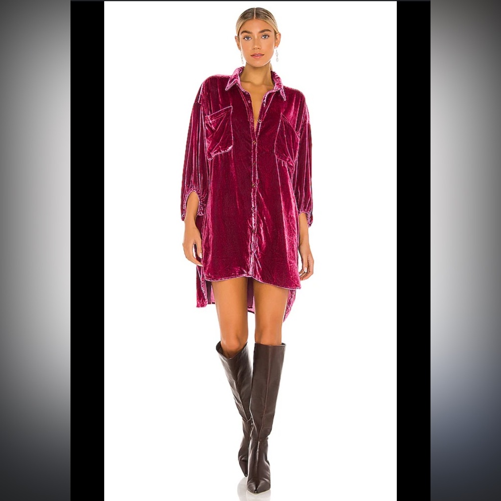 Free People Lux Velvet Shirt Dress in Fairytale from REVOLVE size S